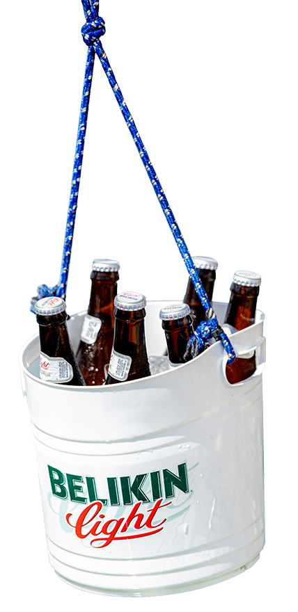 A bucket of beer ready to be delivered on Palapa Bar & Grill's zipline